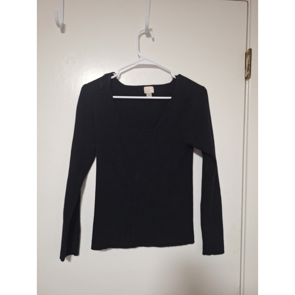A New Day Women's 2XL Black Ribbed Knit Stretch Square Neck Long Sleeve Top